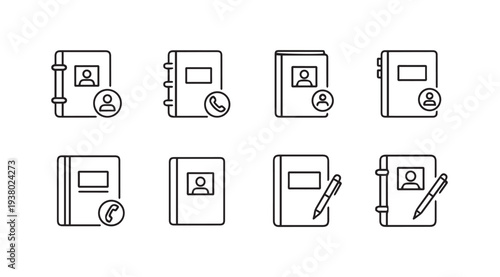 Address Book Icons with Person and Phone Symbols Notebooks and Pens