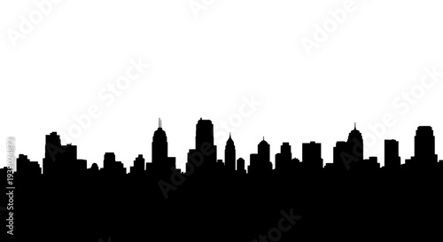 Black silhouette of a city skyline on a white background cityscape skyscraper urban architecture building