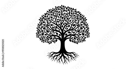 Tree with roots and leaves on white background black nature symbol icon illustration graphic design