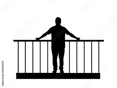 Man Standing on Balcony Silhouette Vector – Person Leaning on Railing Terrace Icon