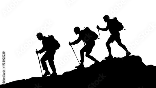 Teamwork Mountain Climbing Silhouette Vector – Hikers Helping Each Other Reach the Peak Icon