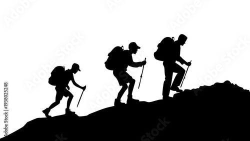 Teamwork Mountain Climbing Silhouette Vector – Hikers Helping Each Other Reach the Peak Icon