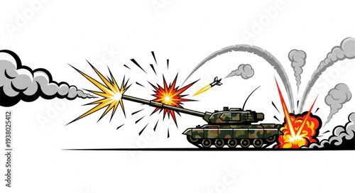 Military Tank Firing Cannon Shells.