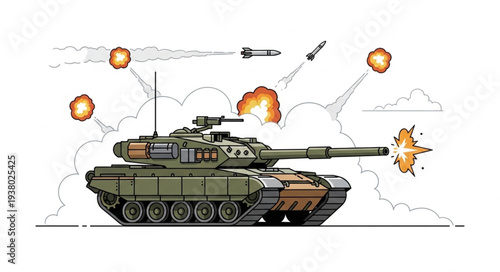 Military Tank Firing Cannon Shells.