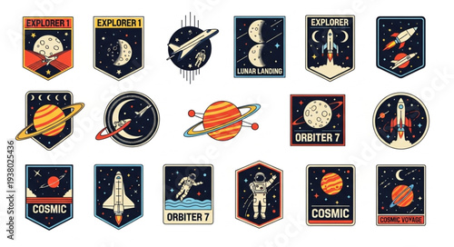 Collection of Space Exploration Patches and Emblems.