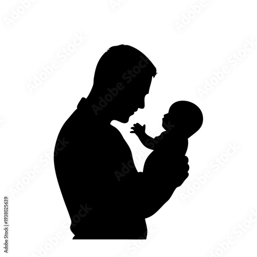 Father Holding Baby Silhouette Vector – Dad and Infant Bonding Portrait Icon