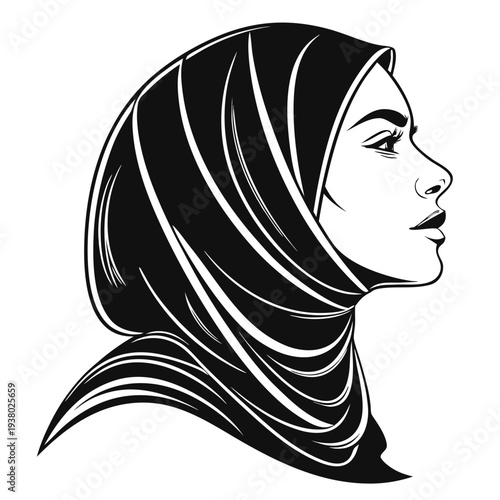Muslim Woman in Hijab Silhouette Vector – Middle Eastern Female Avatar Icon