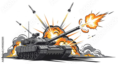 Military Tank Firing Missiles Illustration.