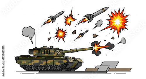 Military Tank Firing Missiles Illustration.