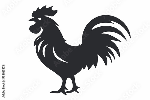 Rooster Crowing Silhouette - Farm Animal Chicken Vector Icon and Logo