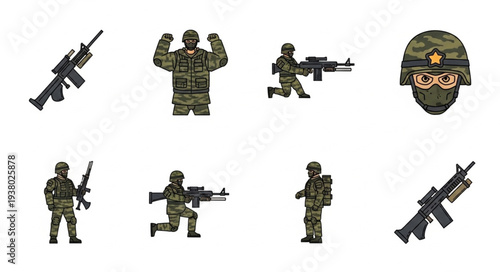 Military Soldiers and Weapons Set.