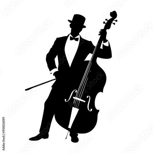 Silhouette of a Professional Double Bass Player in Formal Attire