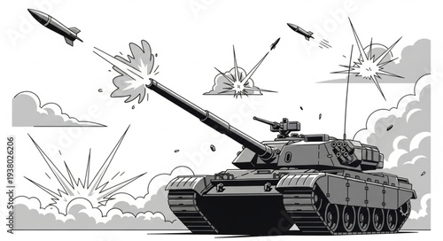 Military Tank Firing Artillery Shells.