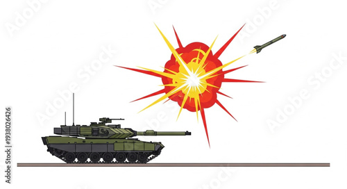 Military Tank Firing Cannon Shell.