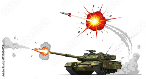 Military Tank Firing Cannon Shell.