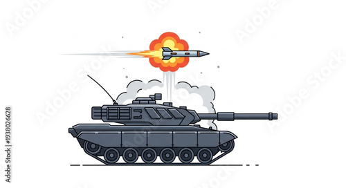 Military Tank Firing Cannon Shell.