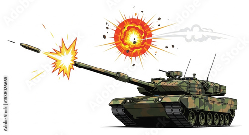 Military Tank Firing Cannon Shell.