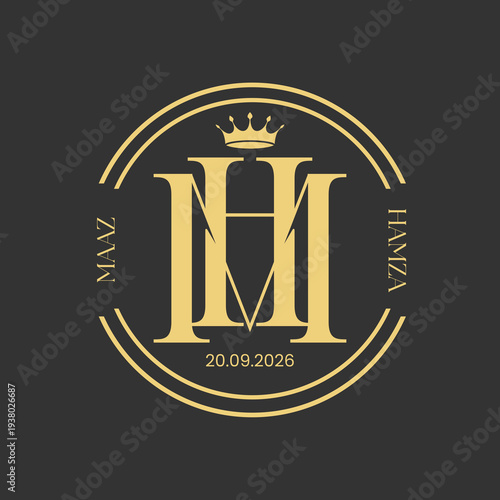 HM Royal Logo, Crown HM Logo, Luxury HM Mark, Royal HM Crest, HM Badge Logo