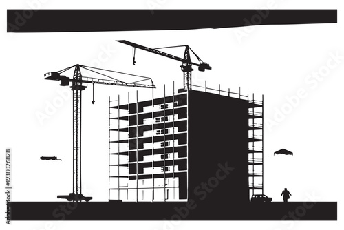 Modern building under construction with scaffolding