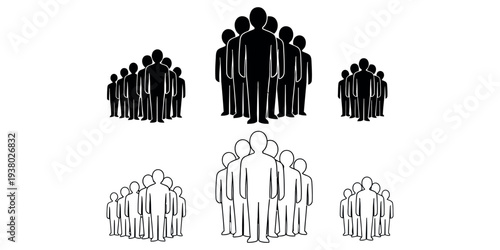 Silhouette of people in groups on white background