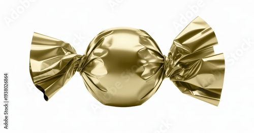 Gold wrapped candy on white background sweet treat
