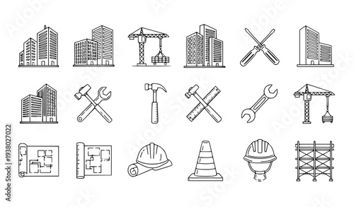Construction and engineering vector icon pack – modern building tools icons