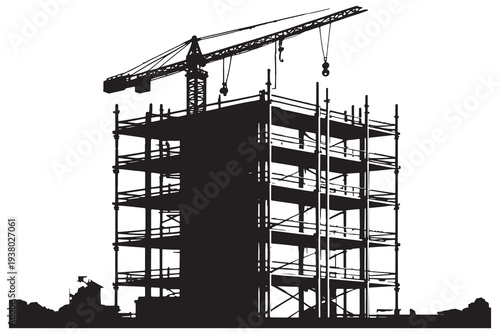 Modern building under construction with scaffolding