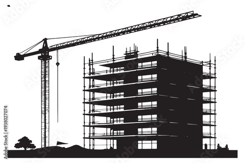 Modern building under construction with scaffolding