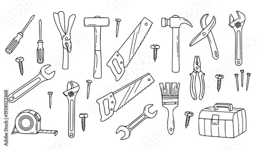 Hand drawn tools doodle pack – vector DIY and workshop illustrations