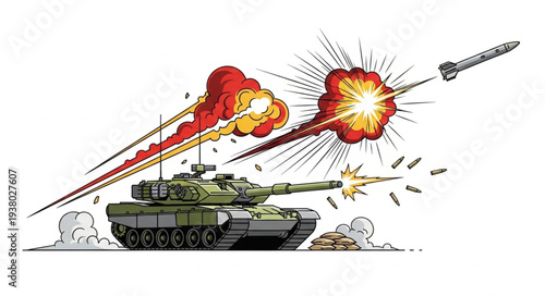 Military Tank Under Attack Illustration.