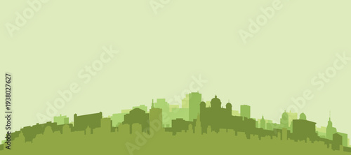 Green panoramic poster of the city skyline with solid background buildings on a hilly terrain of BERN, SWITZERLAND