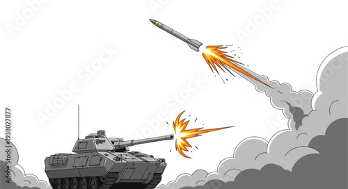 Military Tank Firing Missiles Illustration.