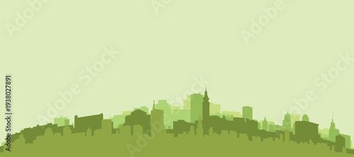 Green panoramic poster of the city skyline with solid background buildings on a hilly terrain of SALZBURG, AUSTRIA