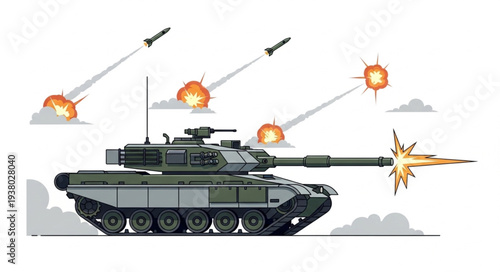 Military Tank Firing Missiles Illustration.