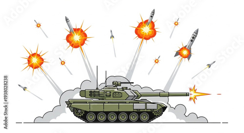 Military Tank Firing Missiles Illustration.