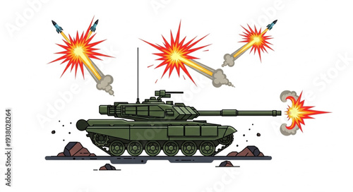 Military Tank Firing Missiles Illustration.