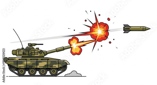 Military Tank Firing Shells Illustration.
