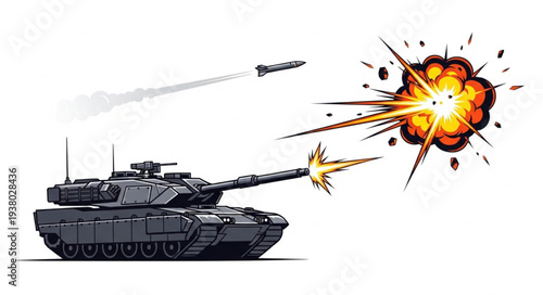 Military Tank Firing Shells Illustration.
