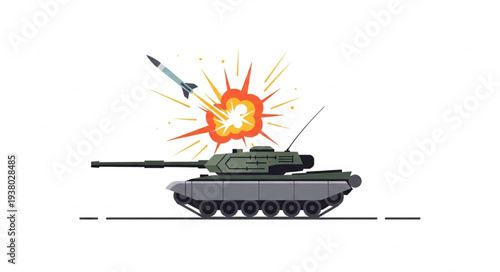 Military Tank Under Attack Illustration.