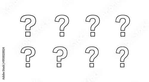 Eight Question Marks Arranged in Grid on White Background Concept of Uncertainty