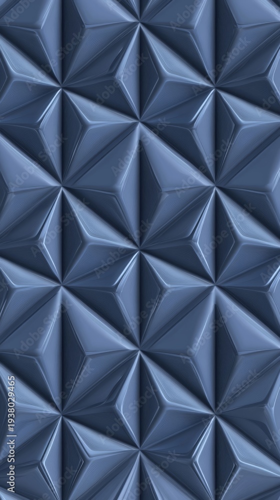 Fototapeta premium Abstract geometric pattern background featuring repeating blue triangles on solid blue surface.