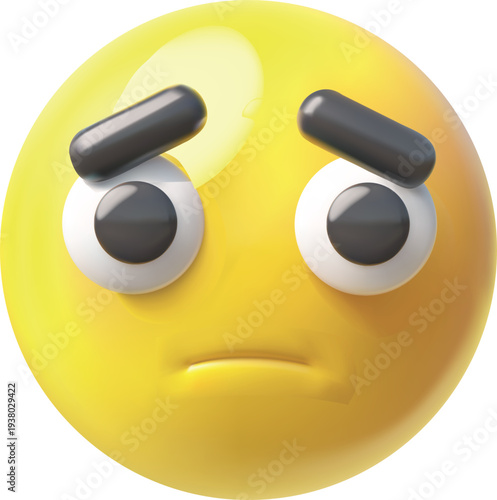 A 3D yellow, round emoji with a sad expression, icon.