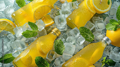 Wallpaper Mural Bottled lemonade on ice with fresh lemon slices and mint, perfect for summer refreshment vibes Torontodigital.ca