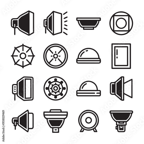 Studio Lighting Equipment Icons Collection Set Vector Illustration