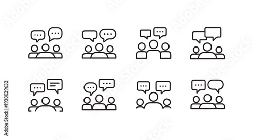 Group Conversation Icons Set People Chatting Speech Bubbles Business Meeting Symbols