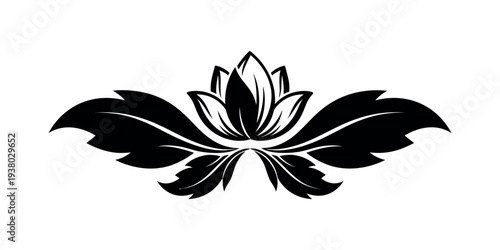 Silhouette of a stylized flower with leafy extensions