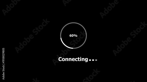 Circle Connecting to network signal with loading indicator as user waits for connection, Knowledge upgrade and software update,t,4K animation on black background.