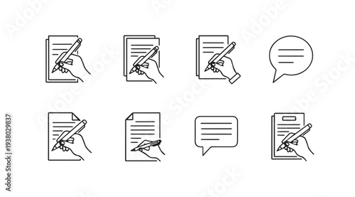 Hand Writing Notes and Chat Bubbles Icons for Document and Communication Design
