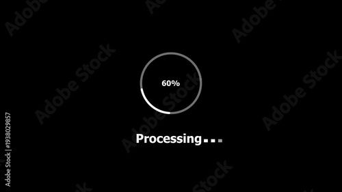 Abstract Circle loading processing bar icon animation on background concept with alpha channel . Processing from 0 to 100 transfer on black background.4K animation on black background.