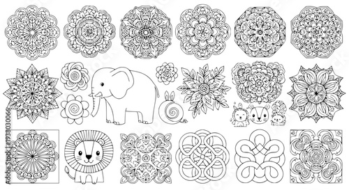 Hand-drawn coloring pages for kids and adults vector illustrations for stress relief